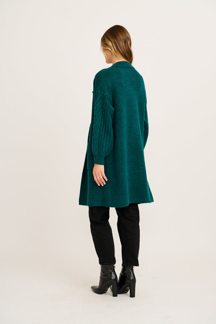 Winter Sun Knit Cardigan in Emerald Wool Blend back