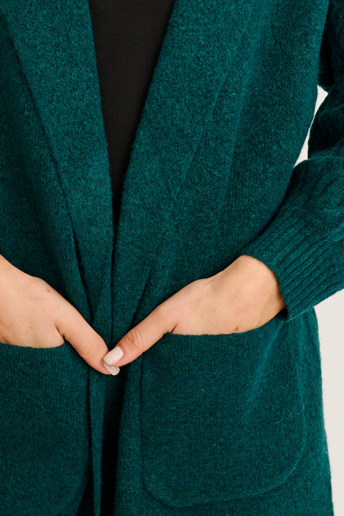 Winter Sun Knit Cardigan in Emerald Wool Blend detail