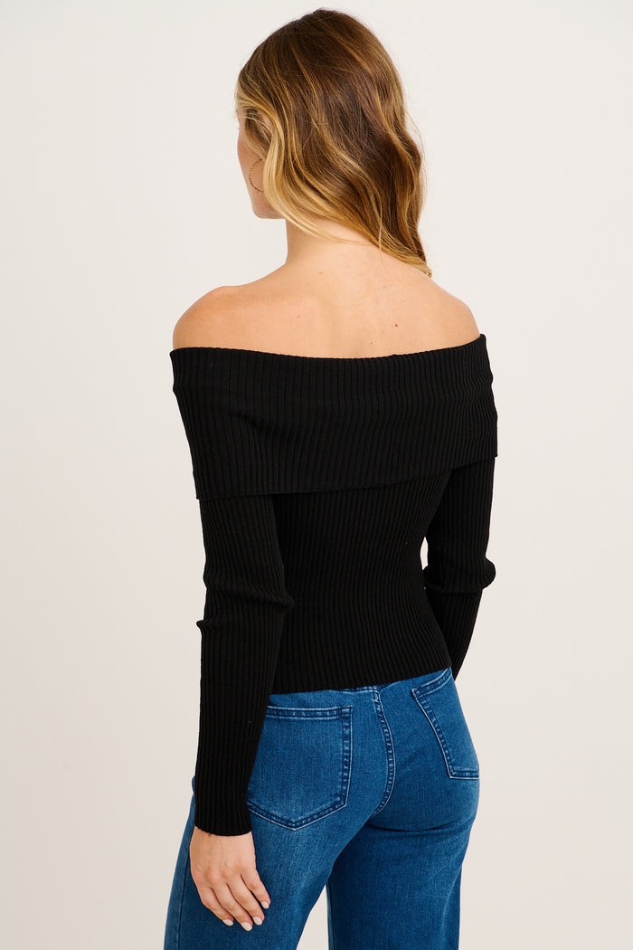 Trace Off Shoulder Knit Top in Black back