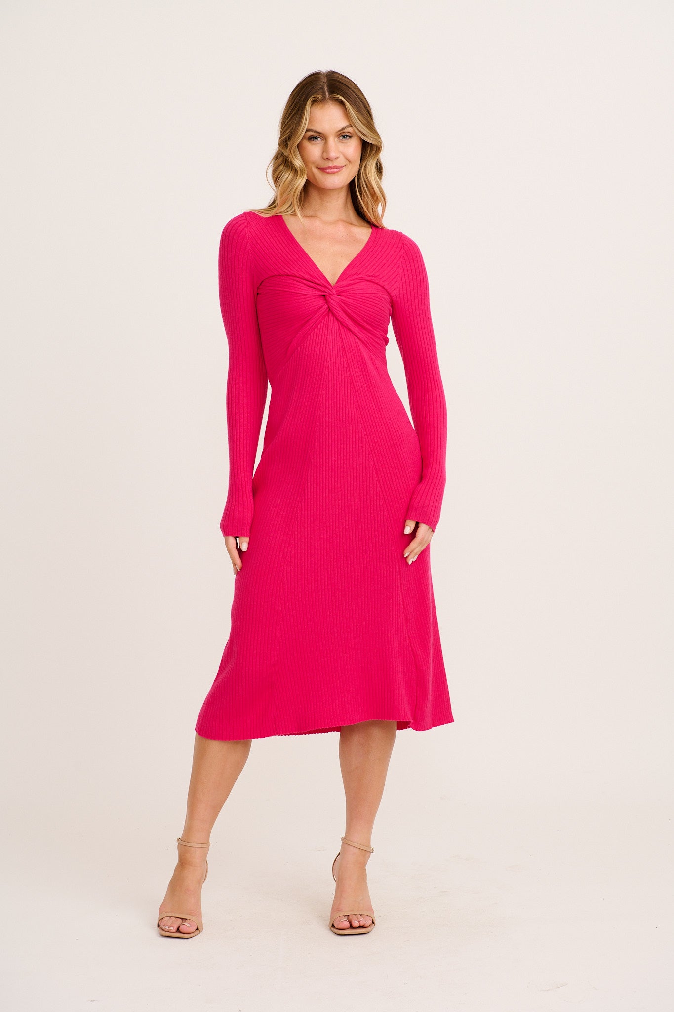 Starry Maxi Knit Dress in Hot Pink full length