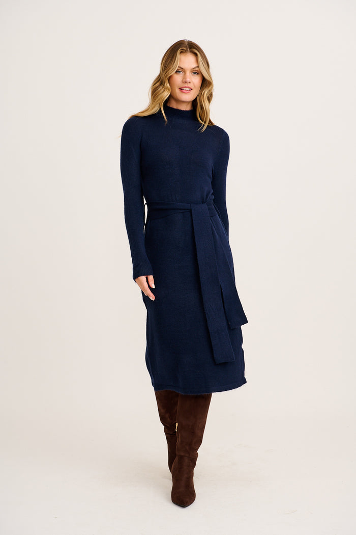 Periscope Midi Knit Dress in Navy full length