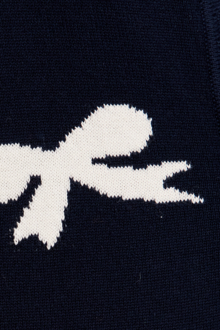 Ines Knit Cardigan in Navy with White Bow Cotton fabric