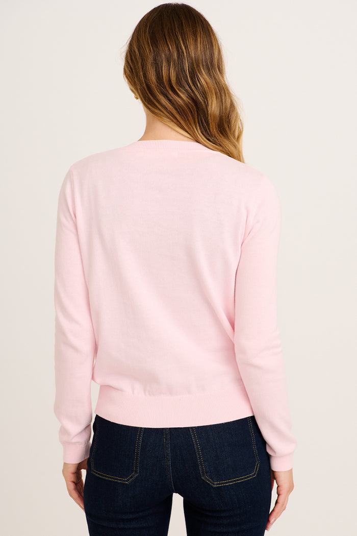 Ines Knit Cardigan in Pink with Black Bow Cotton back