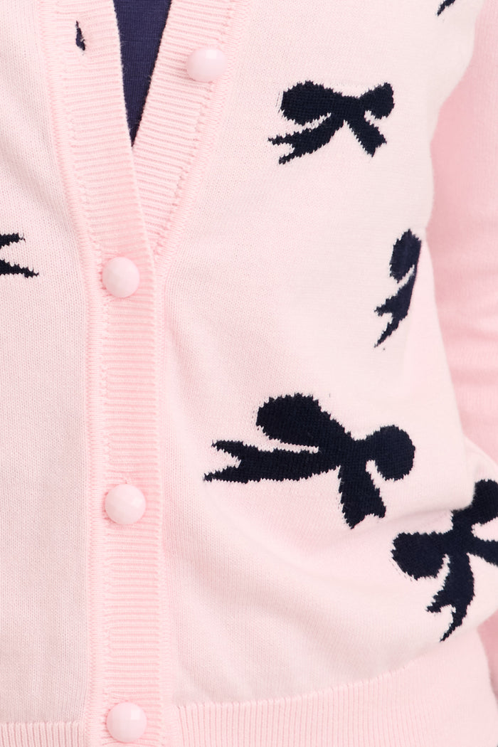 Ines Knit Cardigan in Pink with Black Bow Cotton detail