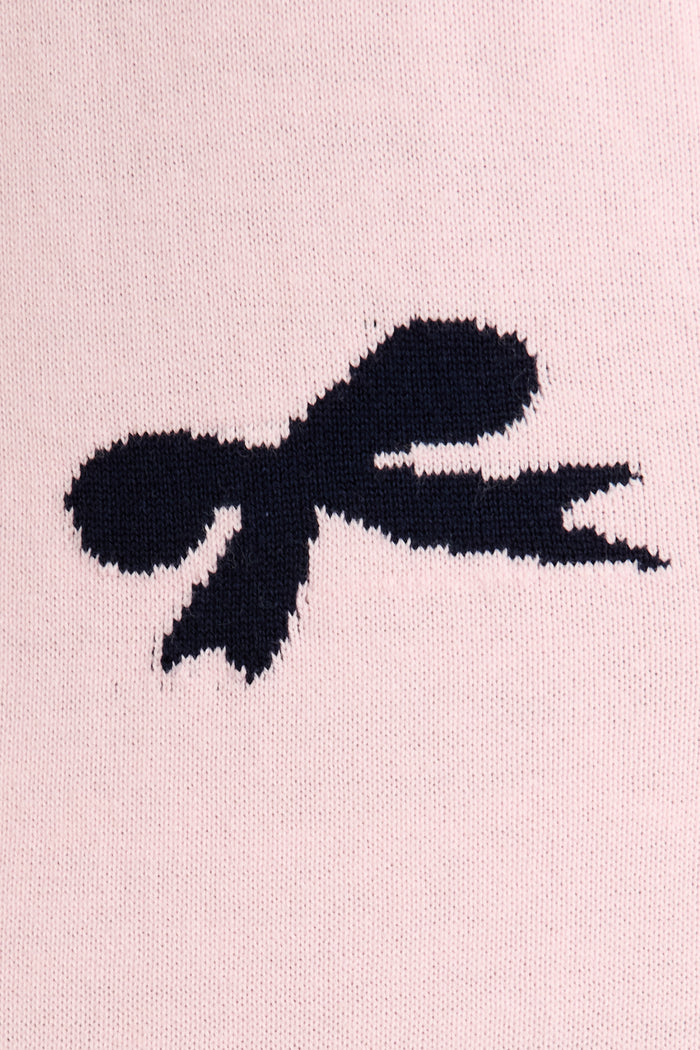Ines Knit Cardigan in Pink with Black Bow Cotton fabric