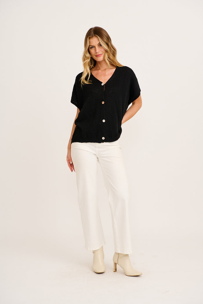 Day Break Knit Cardigan in Black Cotton full length