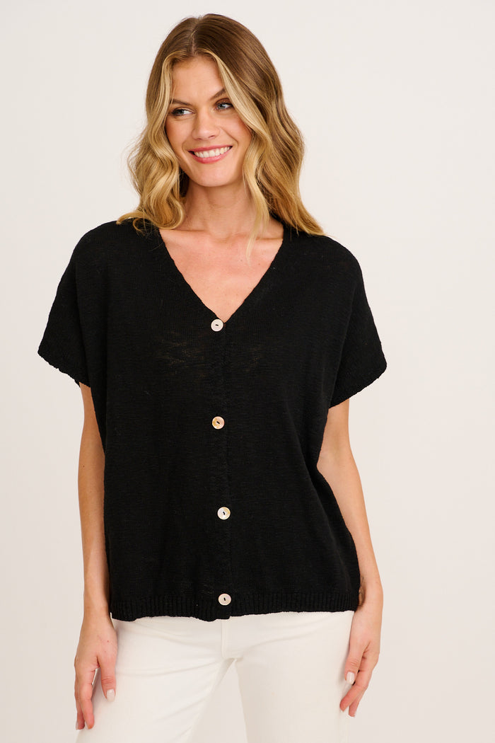 Day Break Knit Cardigan in Black Cotton front