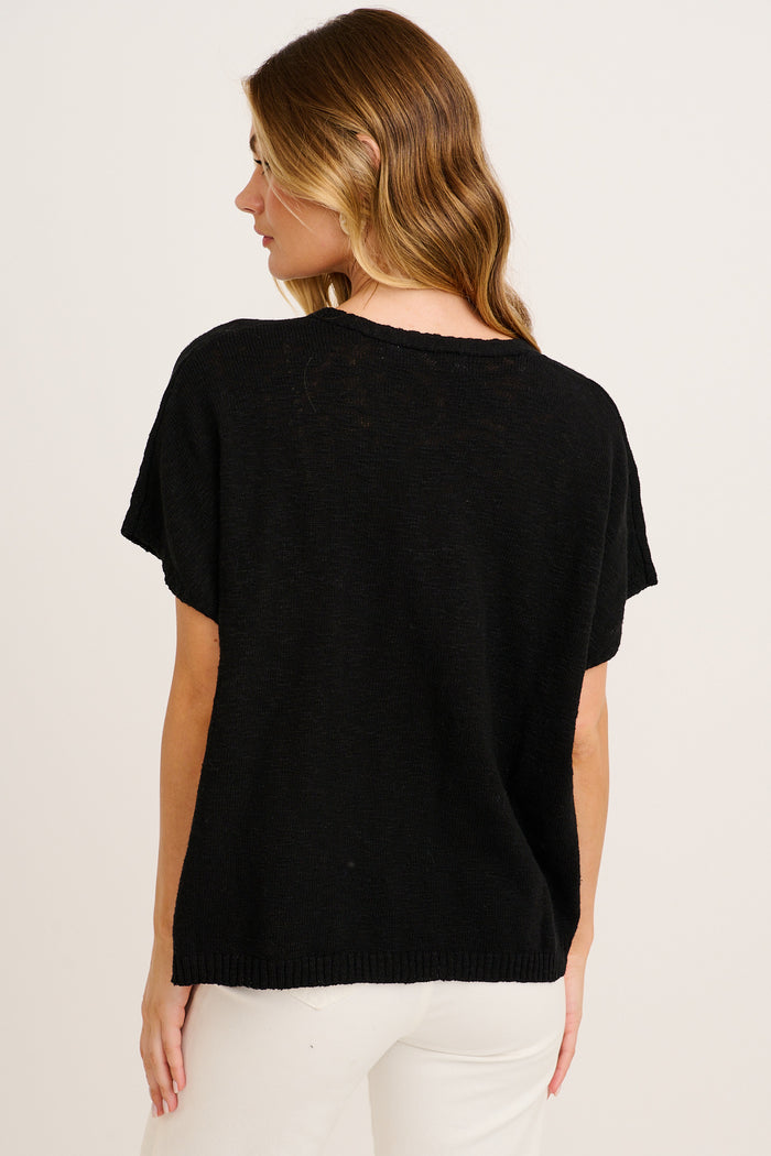 Day Break Knit Cardigan in Black Cotton back