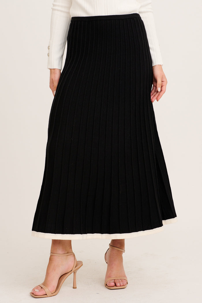 Aisling Maxi Knit Skirt in Black Pleated Cotton Blend front