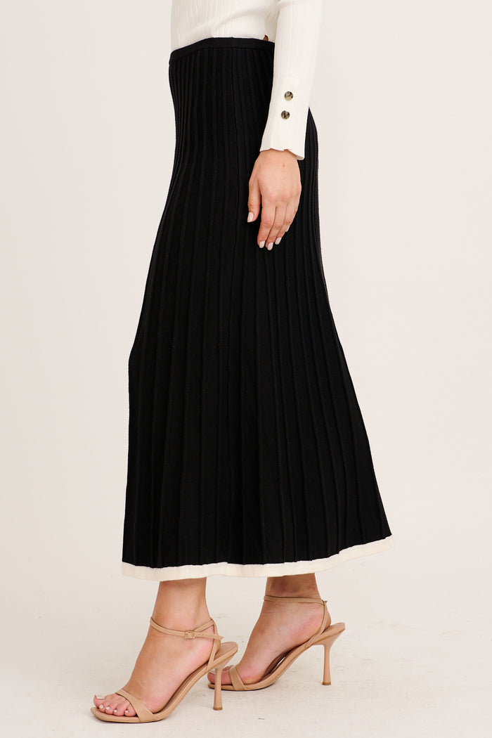 Aisling Maxi Knit Skirt in Black Pleated Cotton Blend side