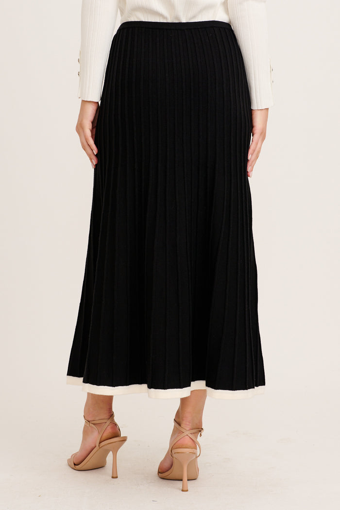 Aisling Maxi Knit Skirt in Black Pleated Cotton Blend back