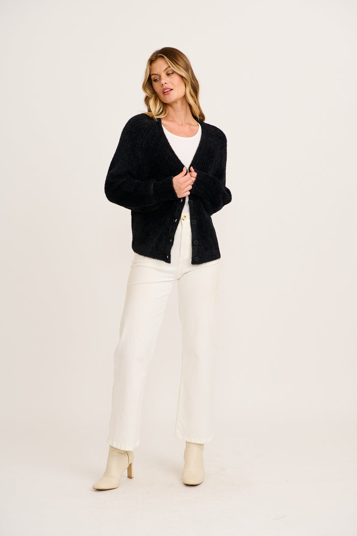 Anjali Knit Cardigan in Black Wool Blend full length