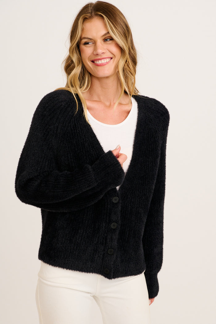 Anjali Knit Cardigan in Black Wool Blend front