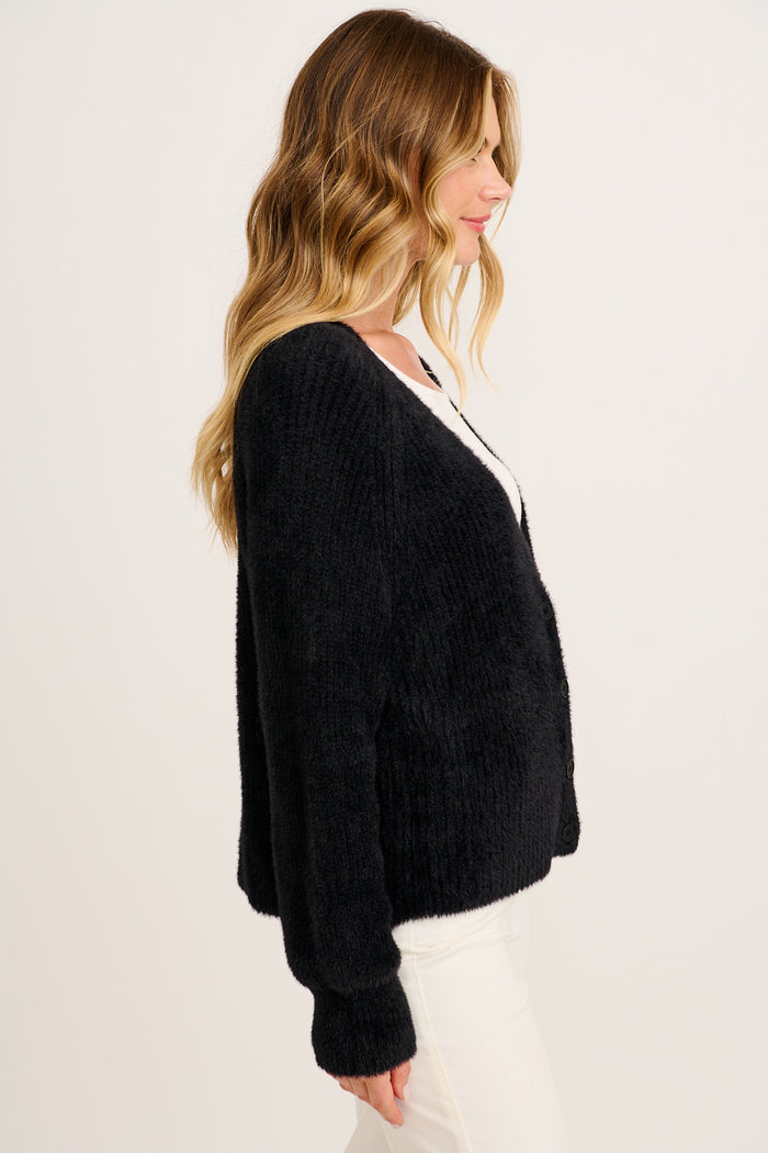 Anjali Knit Cardigan in Black Wool Blend side
