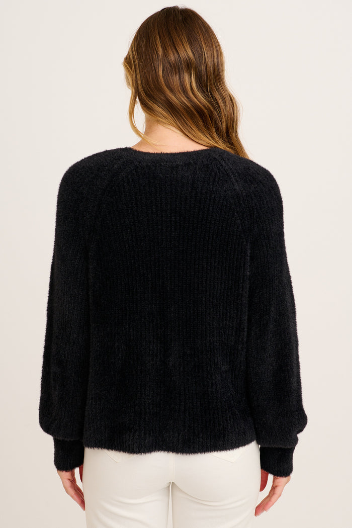 Anjali Knit Cardigan in Black Wool Blend back