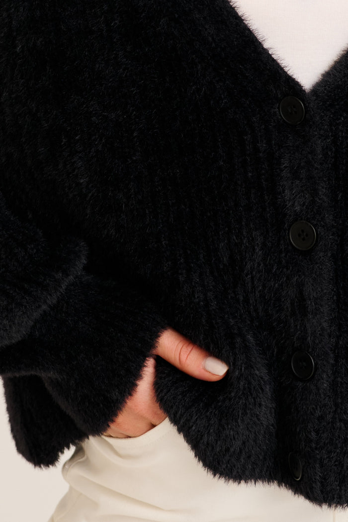 Anjali Knit Cardigan in Black Wool Blend detail
