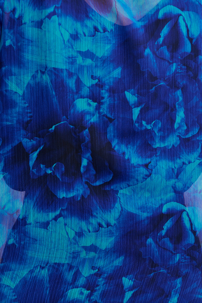 Sweet Sunkiss Shirt in Blue Floral Chiffon fabric