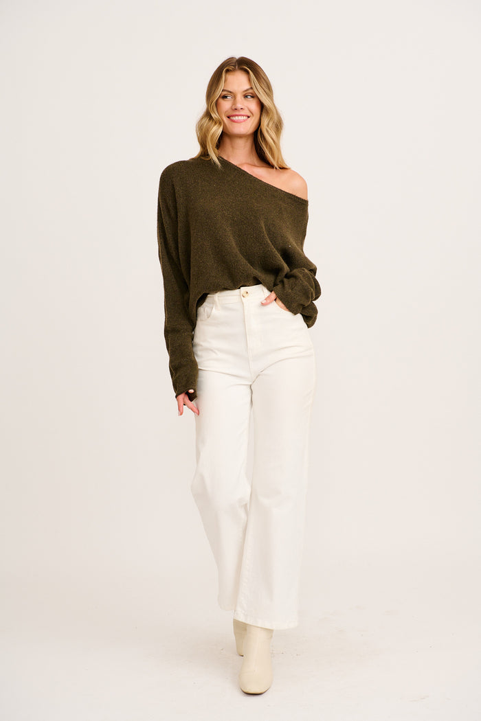 Mix Up Knit in Chocolate Wool Blend full length