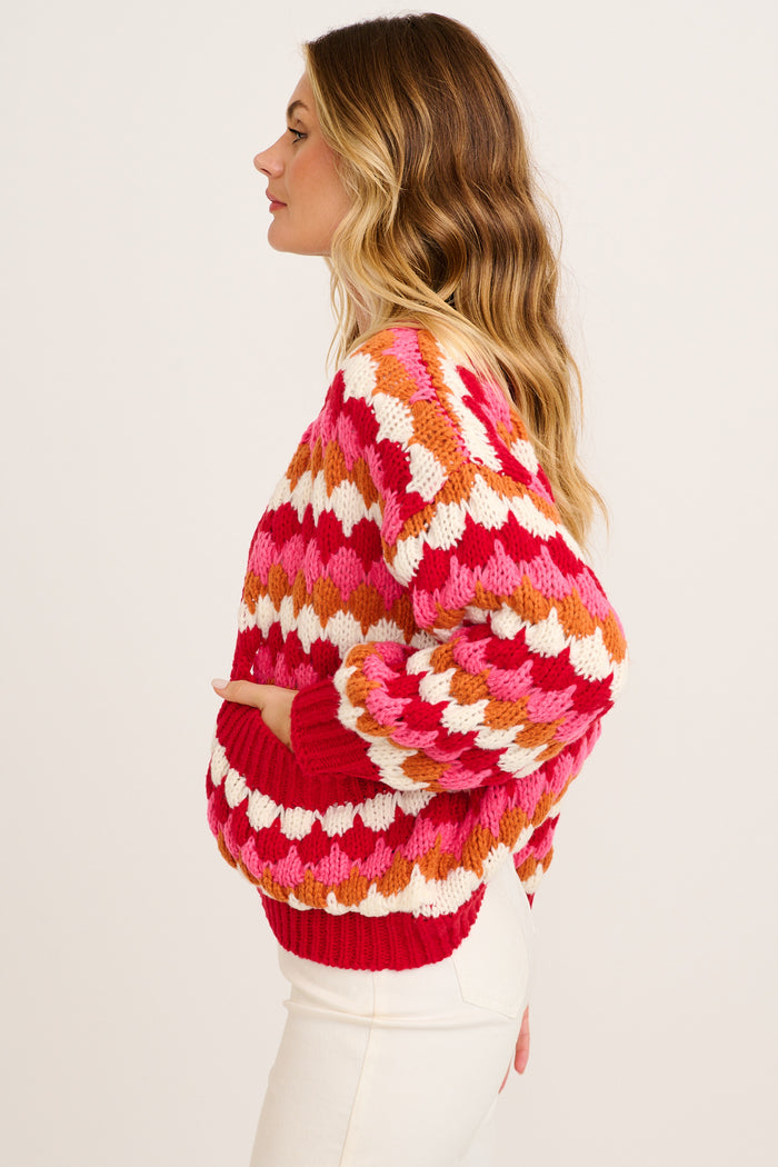 Colour Splash Knit Cardigan in Red Multi Wool Blend side