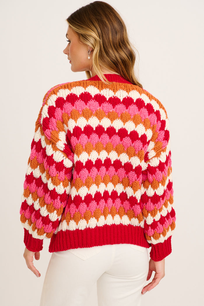 Colour Splash Knit Cardigan in Red Multi Wool Blend back