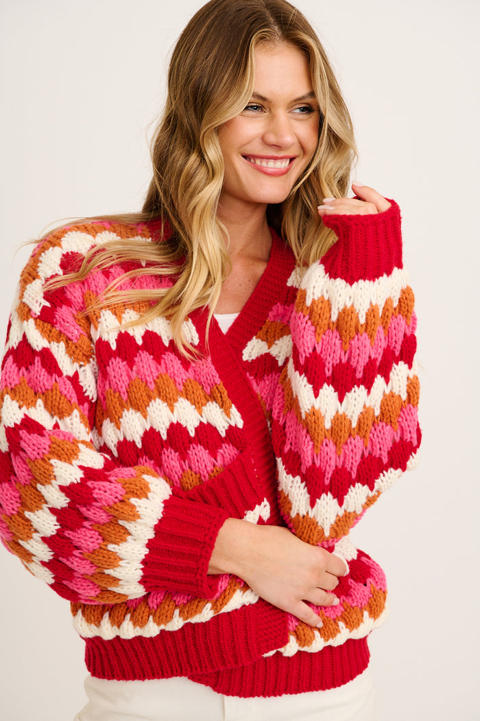 Colour Splash Knit Cardigan in Red Multi Wool Blend detail