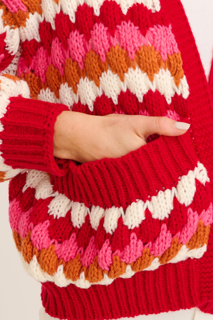 Colour Splash Knit Cardigan in Red Multi Wool Blend detail