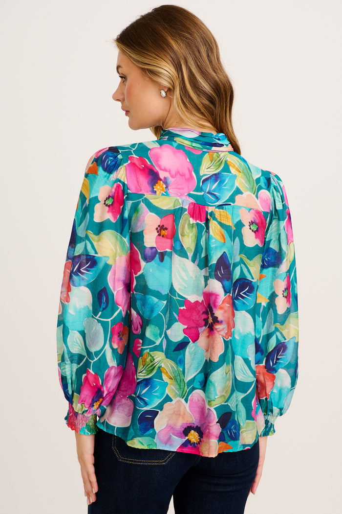 Daphne Top in Green Multi Floral Cotton Blend back