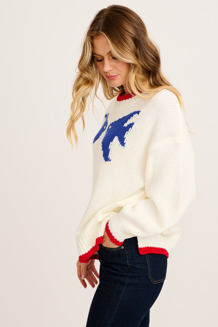 Fair Play Knit in White Graphic Intarsia side