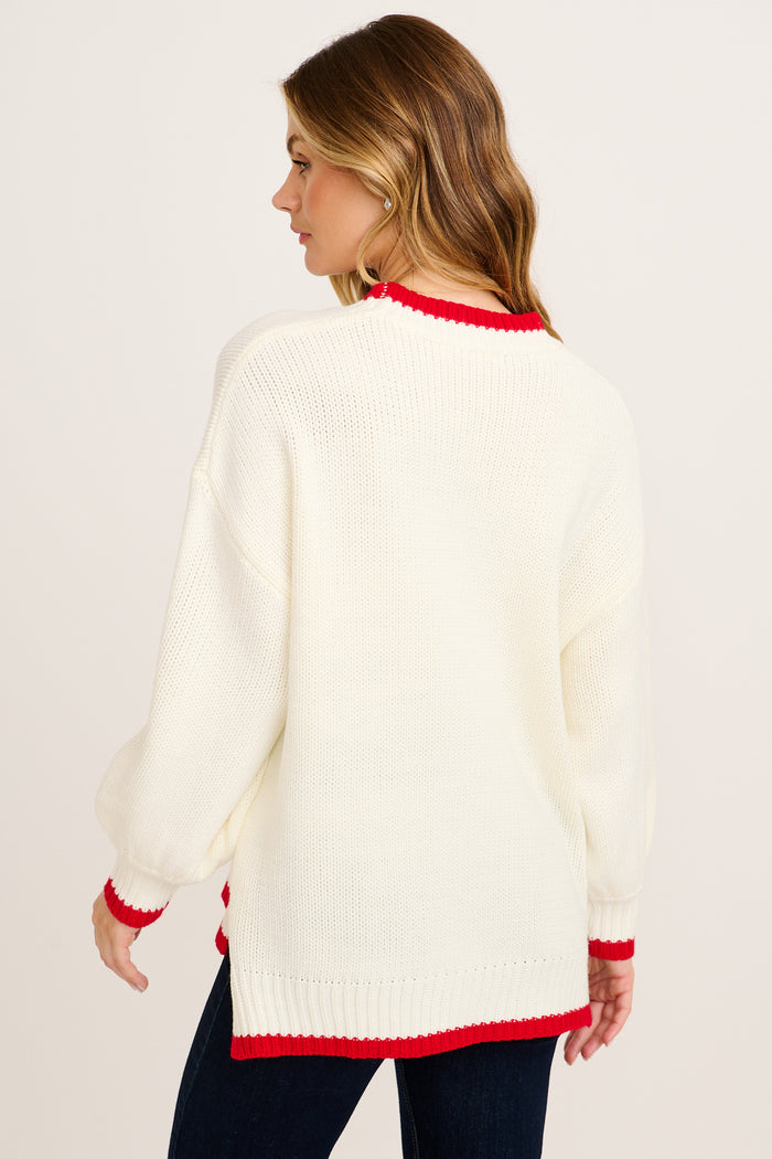 Fair Play Knit in White Graphic Intarsia back