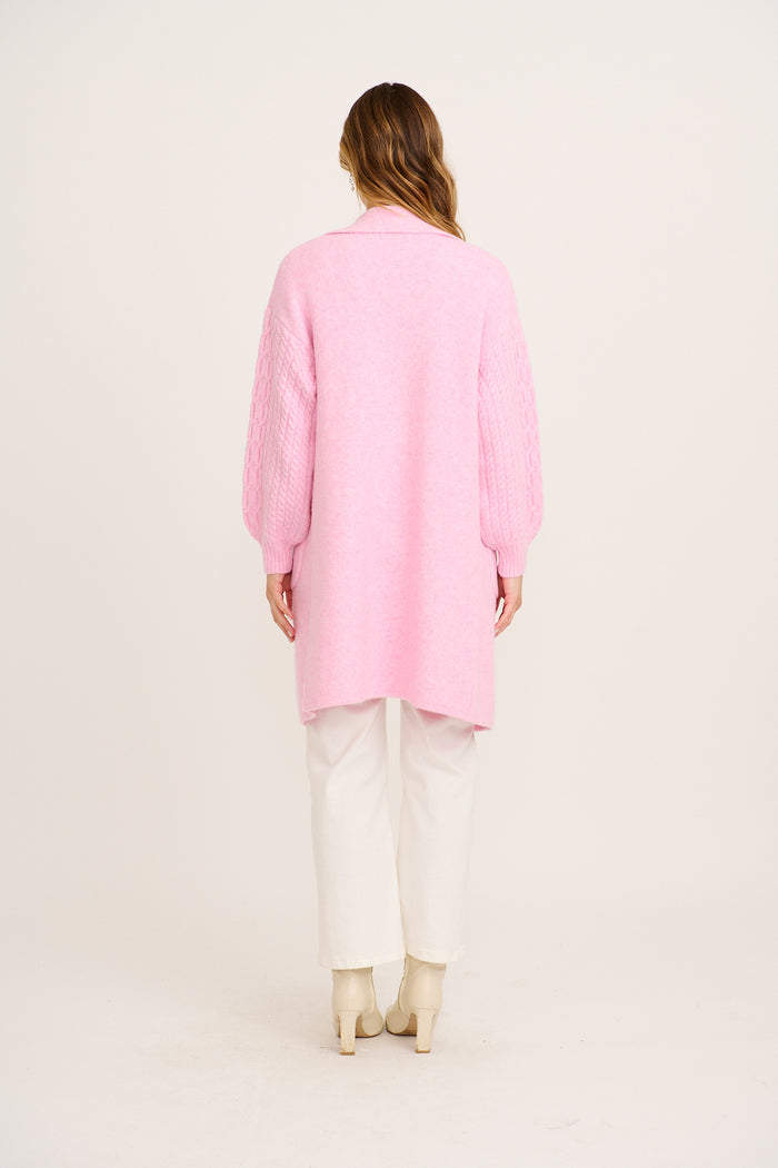 Winter Sun Knit Cardigan in Pink Wool Blend back