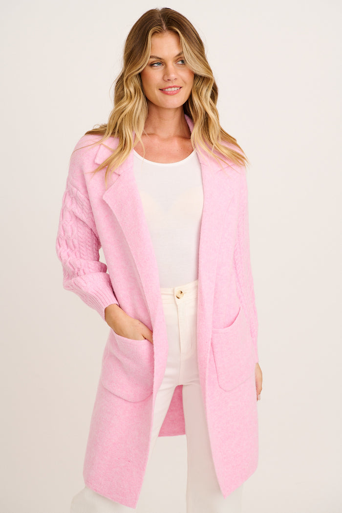 Winter Sun Knit Cardigan in Pink Wool Blend front