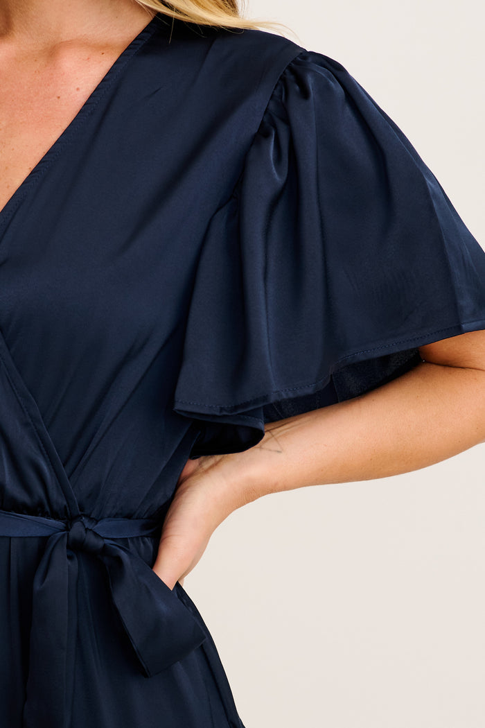 Radiant Petal Midi Dress in Navy Satin detail