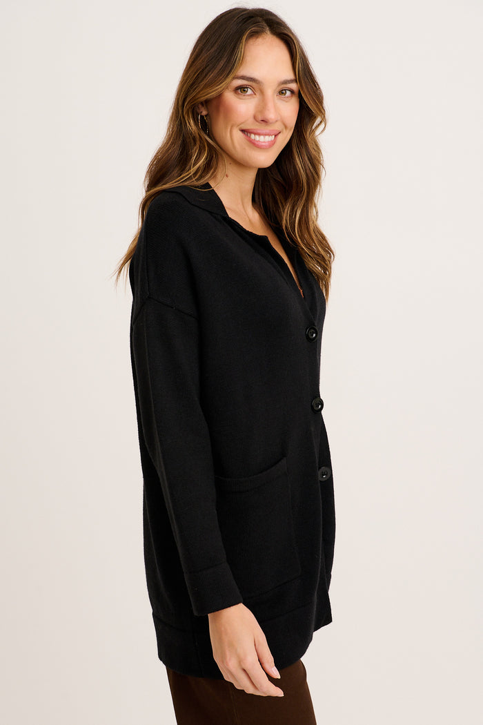 Meera Knit Cardigan in Black Cotton Blend side