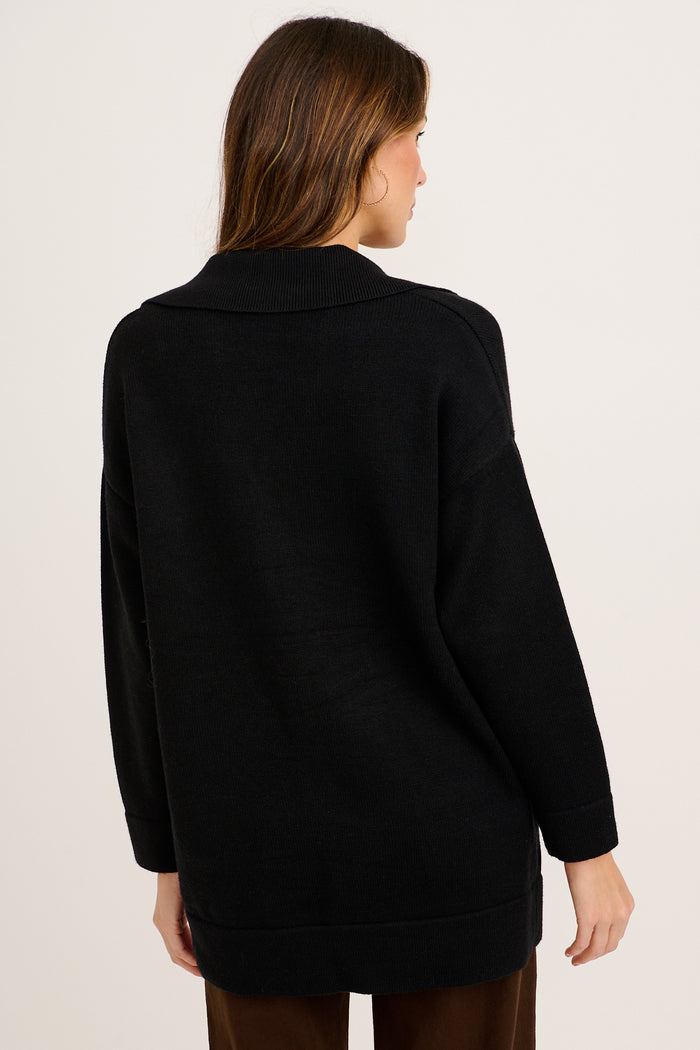 Meera Knit Cardigan in Black Cotton Blend back