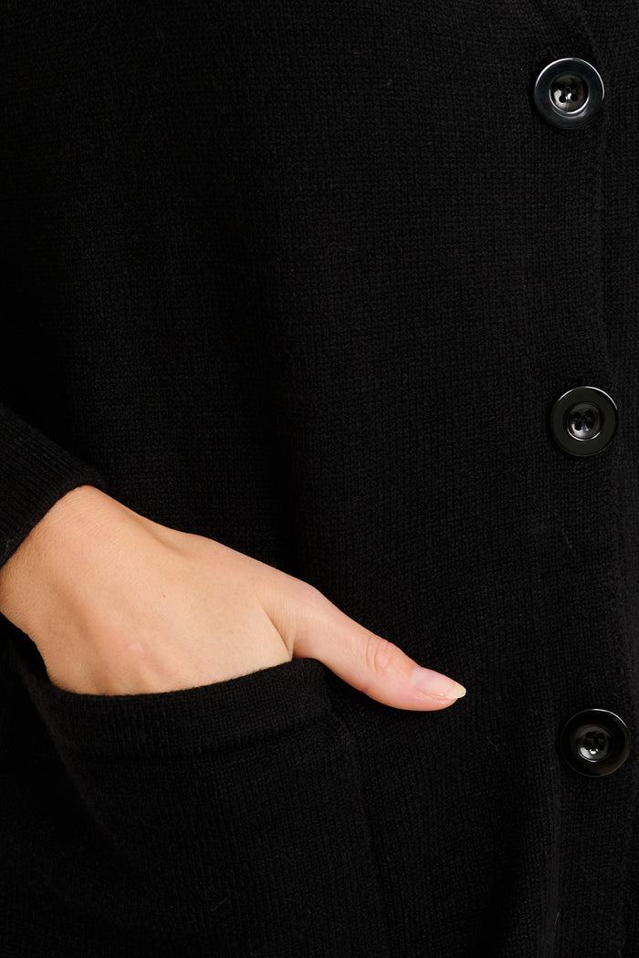 Meera Knit Cardigan in Black Cotton Blend detail