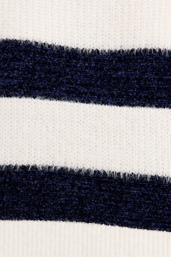 Joya Knit in White with Navy Stripe fabric