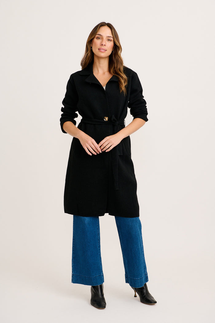 Lucrezia Knit Coatigan in Black full length