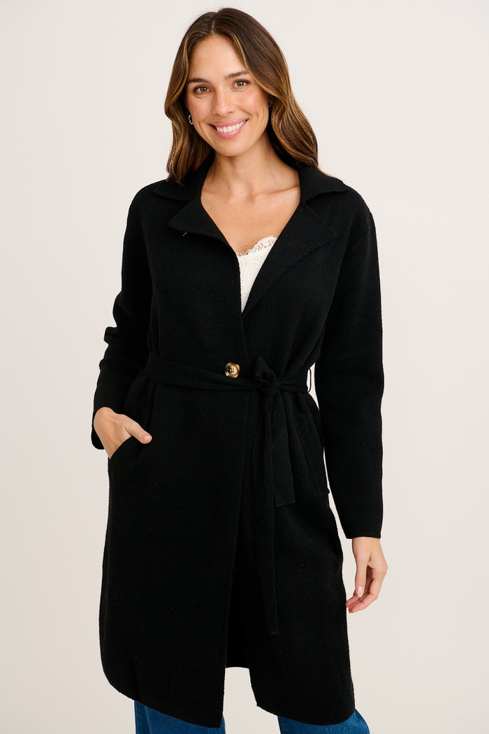 Lucrezia Knit Coatigan in Black front