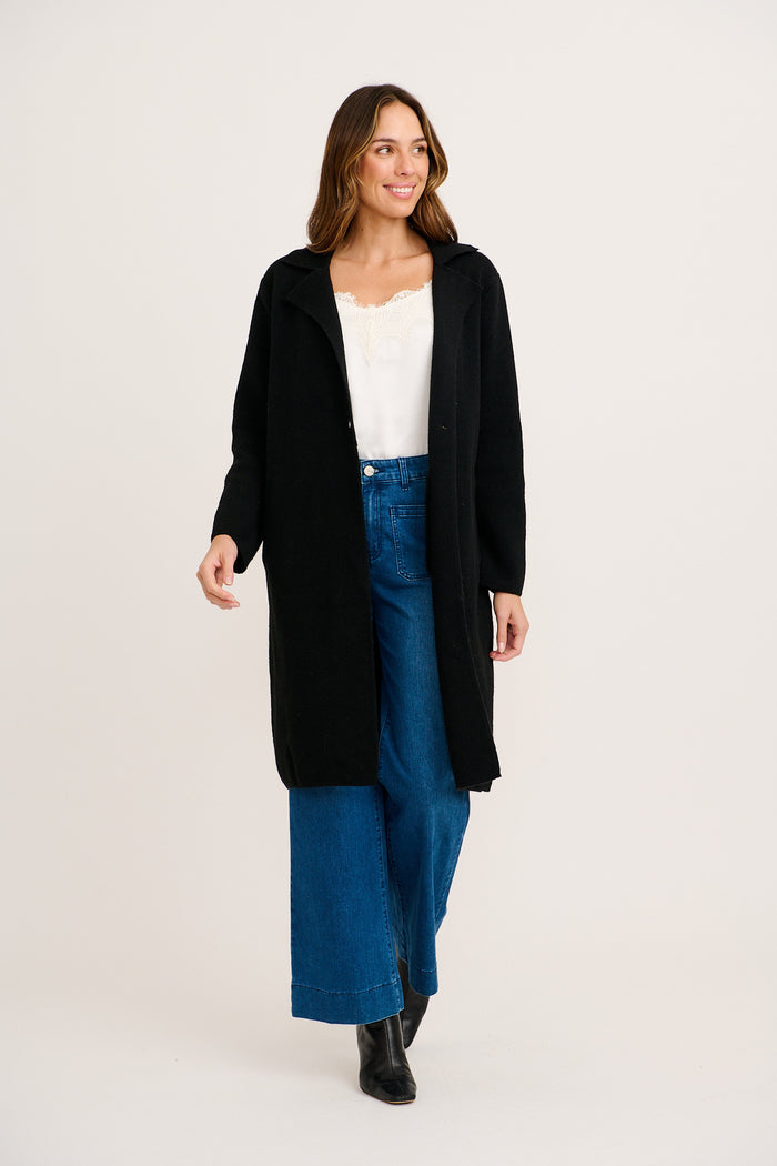 Lucrezia Knit Coatigan in Black full length