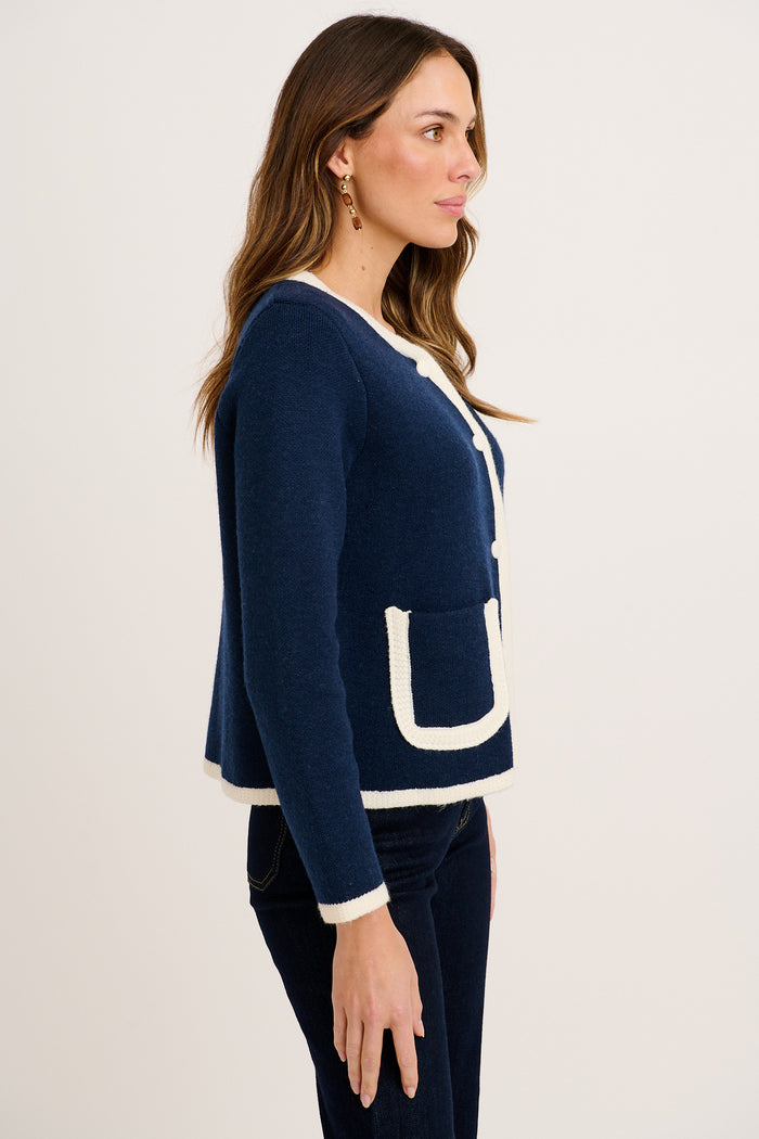 Grainne Knit Cardigan in Navy Wool Blend side