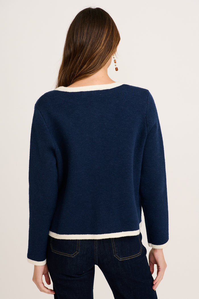 Grainne Knit Cardigan in Navy Wool Blend back