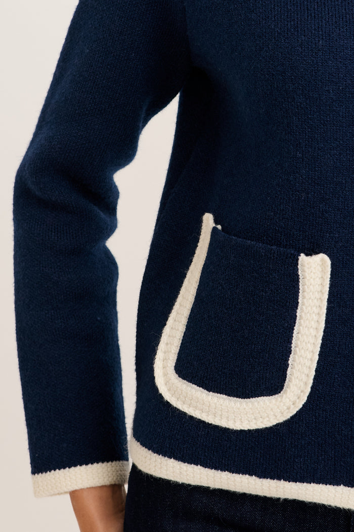 Grainne Knit Cardigan in Navy Wool Blend detail