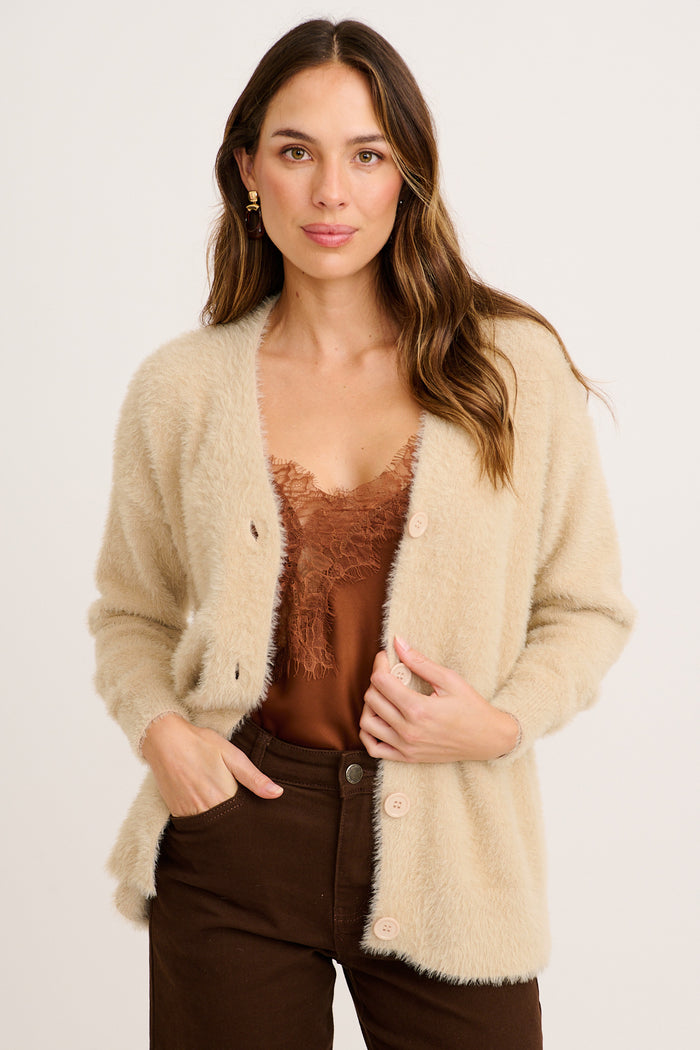 Verbena Knit Cardigan in Beige front