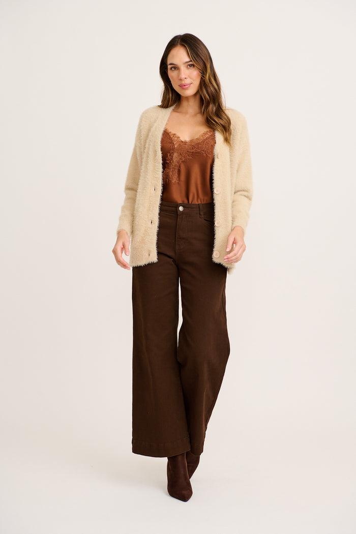 Verbena Knit Cardigan in Beige full length