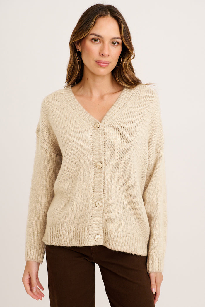 Soft Motion Knit Cardigan in Beige front