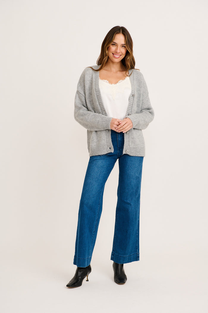 Soft Motion Knit Cardigan in Grey full length