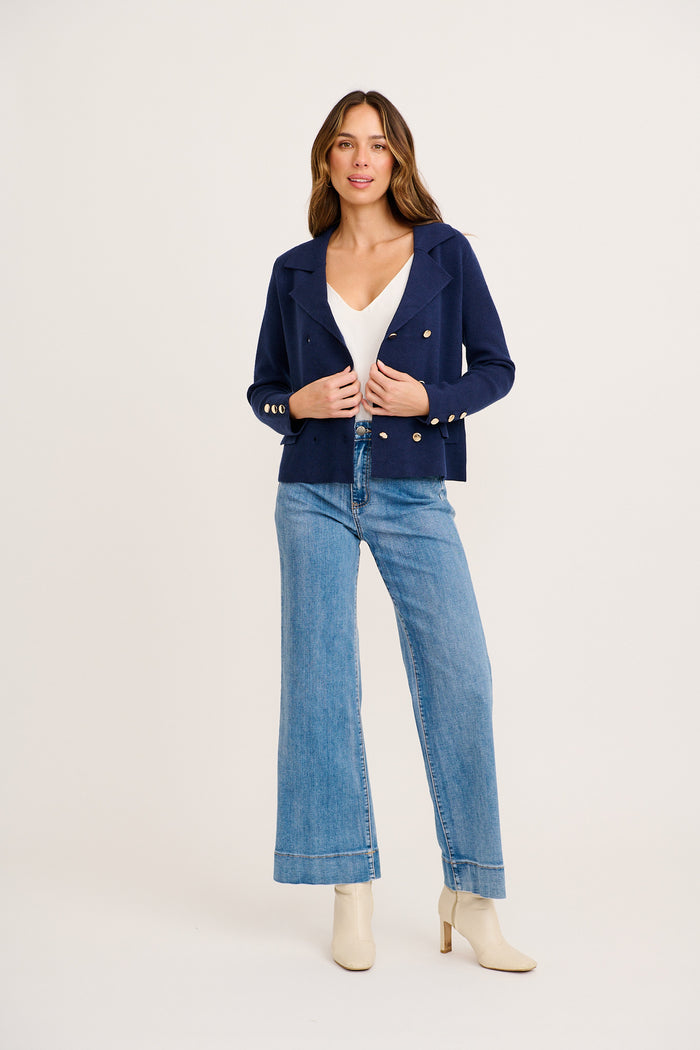 Finer Knit Blazer in Navy full length