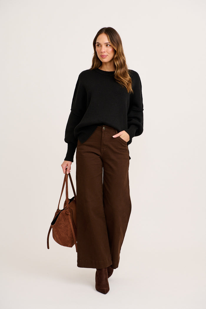 Linear Knit In Black Cotton Blend full length