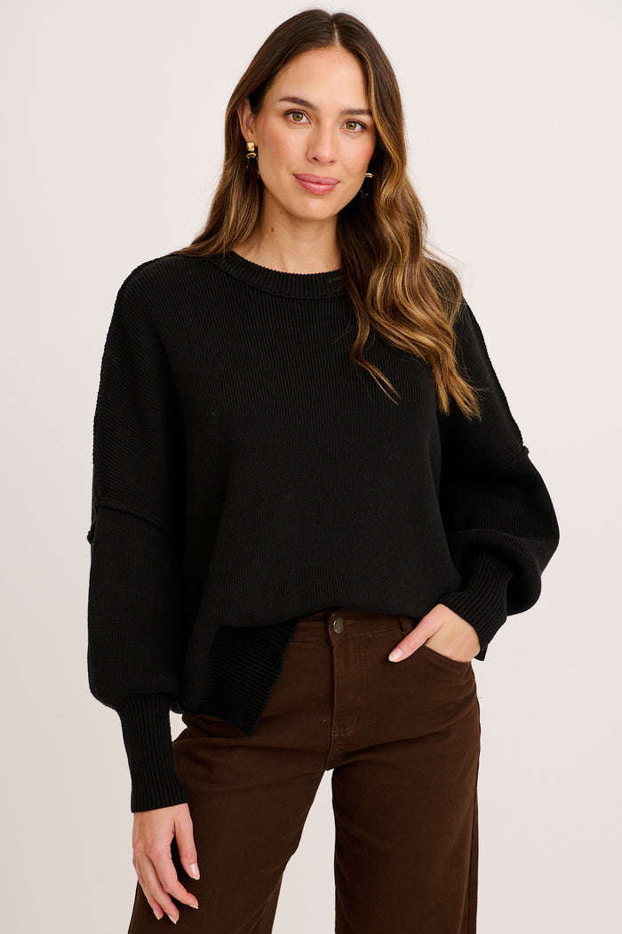 Linear Knit In Black Cotton Blend front