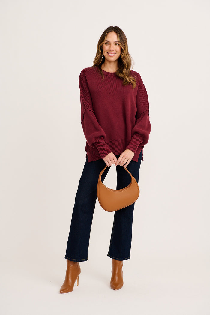 Linear Knit In Wine Cotton Blend full length